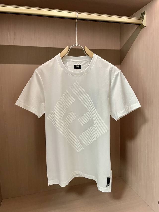 Fendi 2025 Spring/Summer new double F natural flocking letter printing short-sle