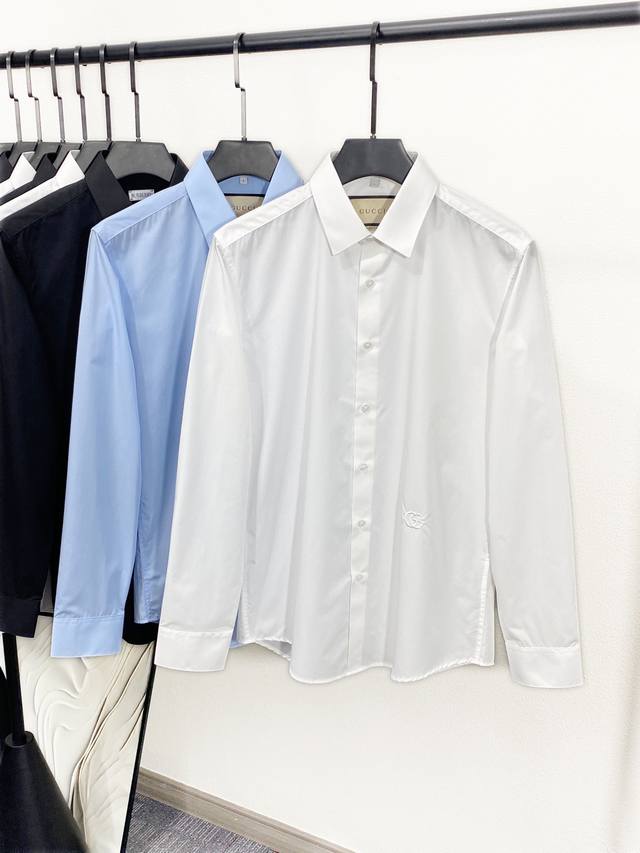 New Gu25Ss Spring and Summer new high-end cotton poplin solid color lapel shirt,