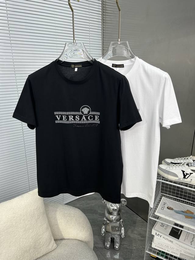Versace 2025Ss Spring and Summer High Quality Mercerized Cotton Short Sleeve T-s
