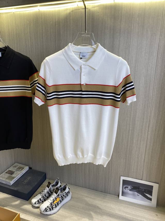 Burberry's new spring and summer knitted elastic lapel T-shirt, men's fashionabl