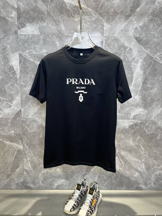 Prada 2025 spring and summer latest fashion round neck short-sleeved T-shirt, me