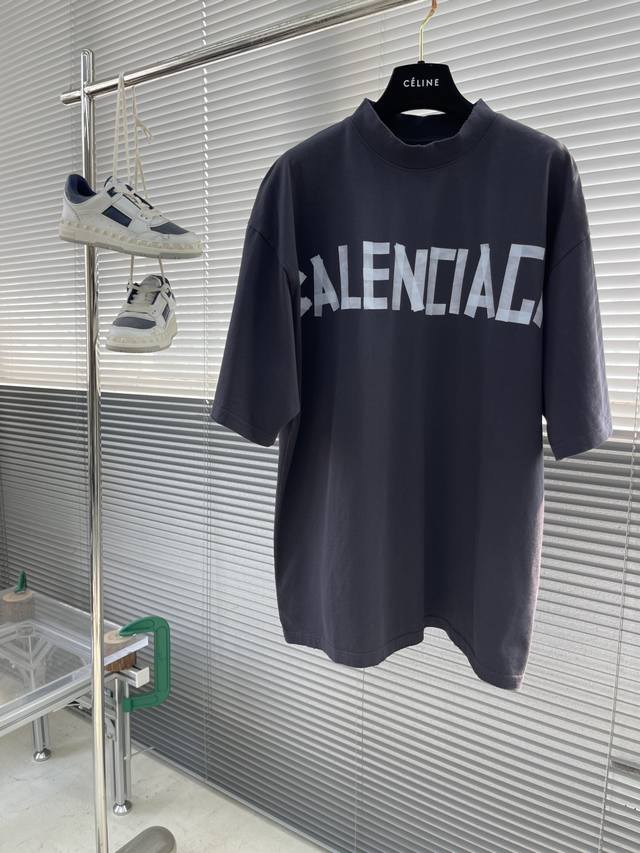 Balenciag 25Ss new washed tape short sleeves Made of 32S 230G fine cotton double