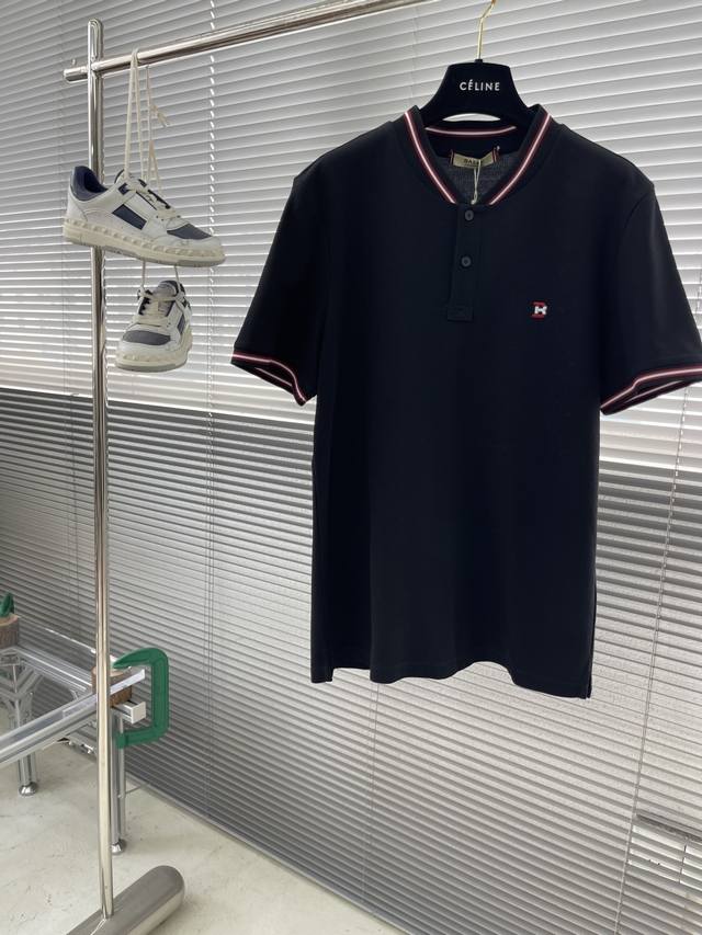 Bally classic Zhongshan collar Polo short sleeve material Piqu