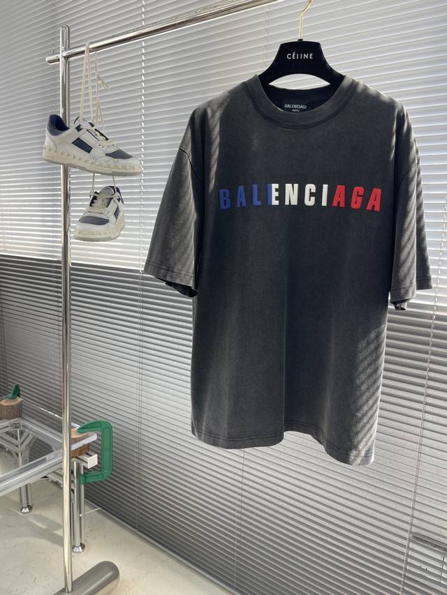 Balenciag 2025Ss new fashion round neck short-sleeved T-shirt 260g weight, washe