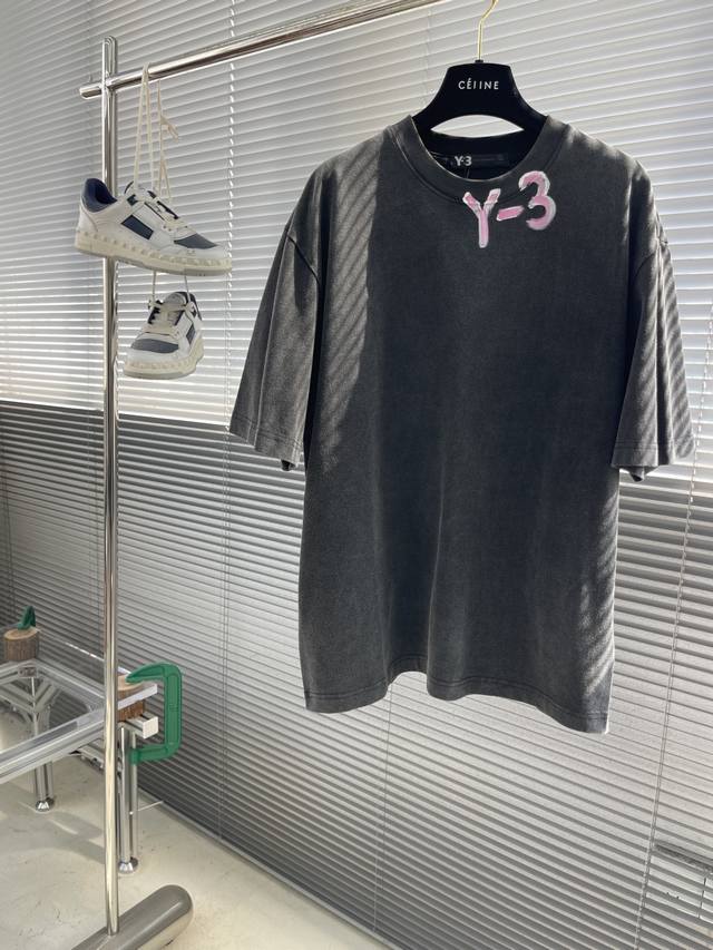 Y-3 2025Ss new fashion round neck short-sleeved T-shirt 260g weight, washed and