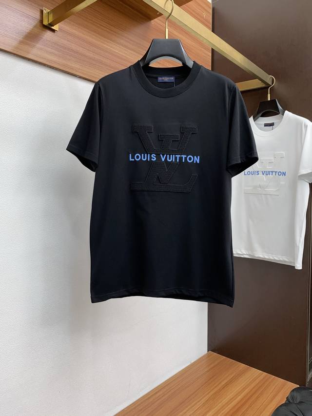 Lv Louis Vuitton Ss new craft logo pure cotton wide version round neck men's sho