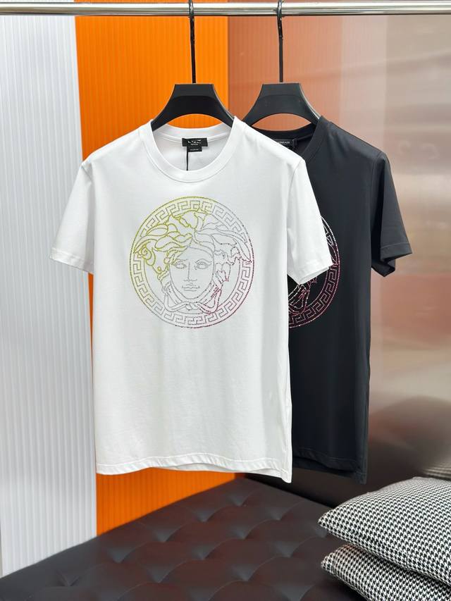 Versce25Ss new Medusa head rhinestone short-sleeved T-shirt, this one uses Austr