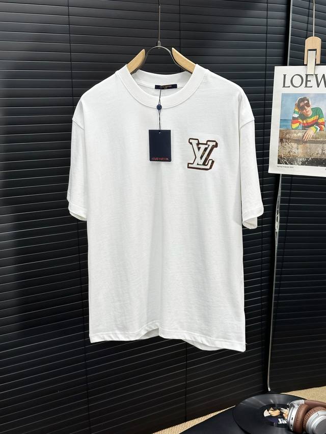 Lv Donkey brand leather embroidery 2025 spring and summer new round neck short-s