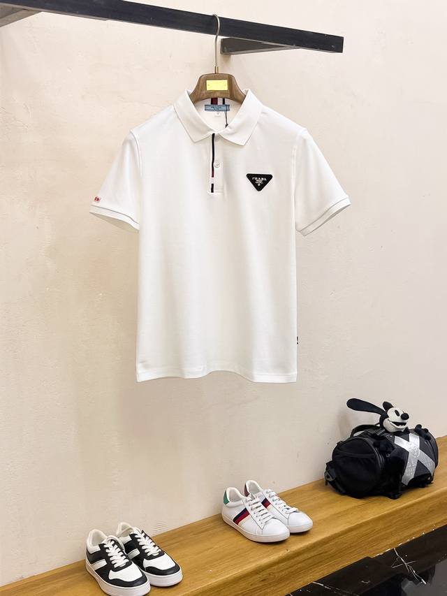 Prada 2025 Spring/Summer new men's logo short-sleeved Polo shirt, continuing the