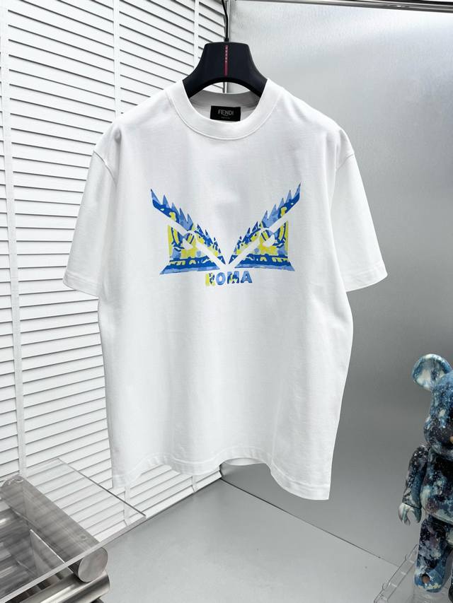 Fend*25Ss new short sleeve, customized 280g cotton fabric, front printed logo, v