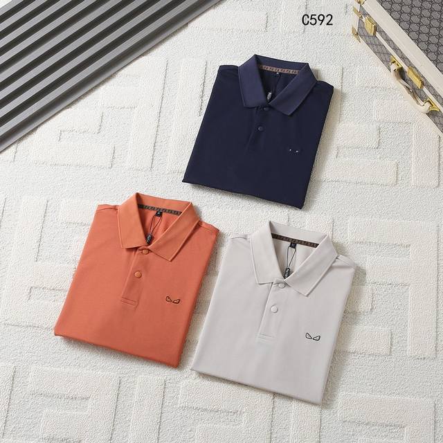 Fendi-25Ss new spring and summer short-sleeved lapel T-shirt Polo, the highest v