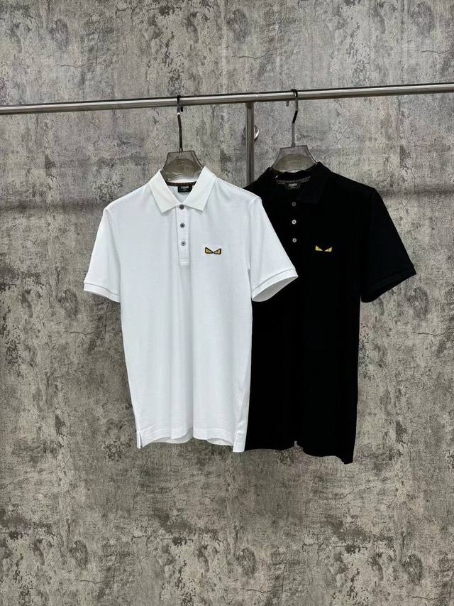 Fend Fend new 25Ss latest mercerized pearl Polo shirt lapel T-shirt original cus