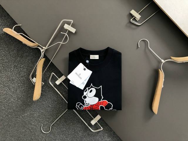 Mon* Fitted version M-Xxxl 25 Spring and summer top black cartoon embroidery hea