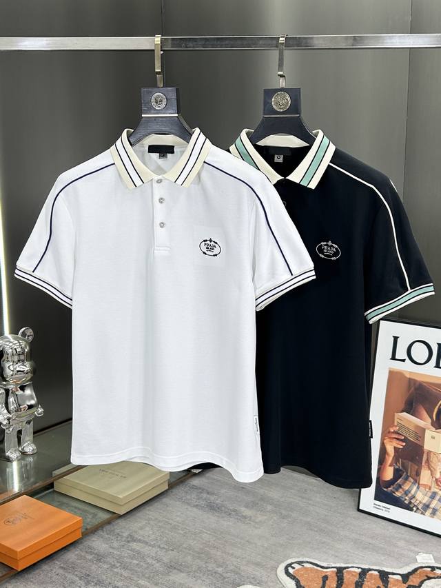Prada 25 Spring/Summer Fashion Short-sleeved Mercerized Pearl Cotton Polo Shirt!