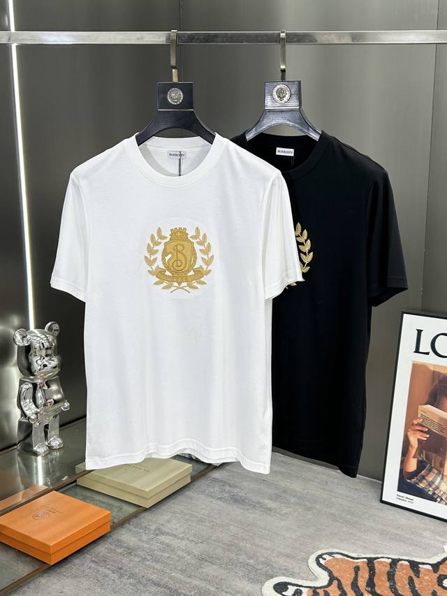 Burberry 2025 new men's casual round neck embroidered short-sleeved T-shirt, 300