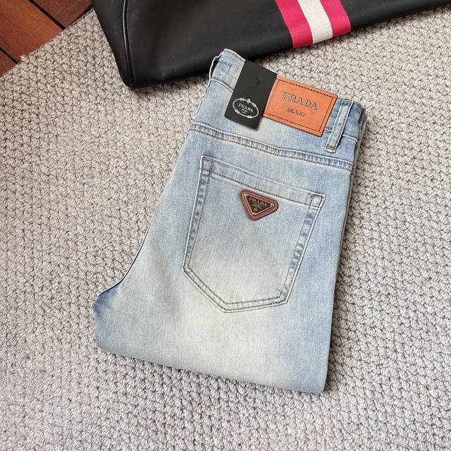 Prada 2025 high-end summer thin fashion jeans, selected elastic ultra-soft and c