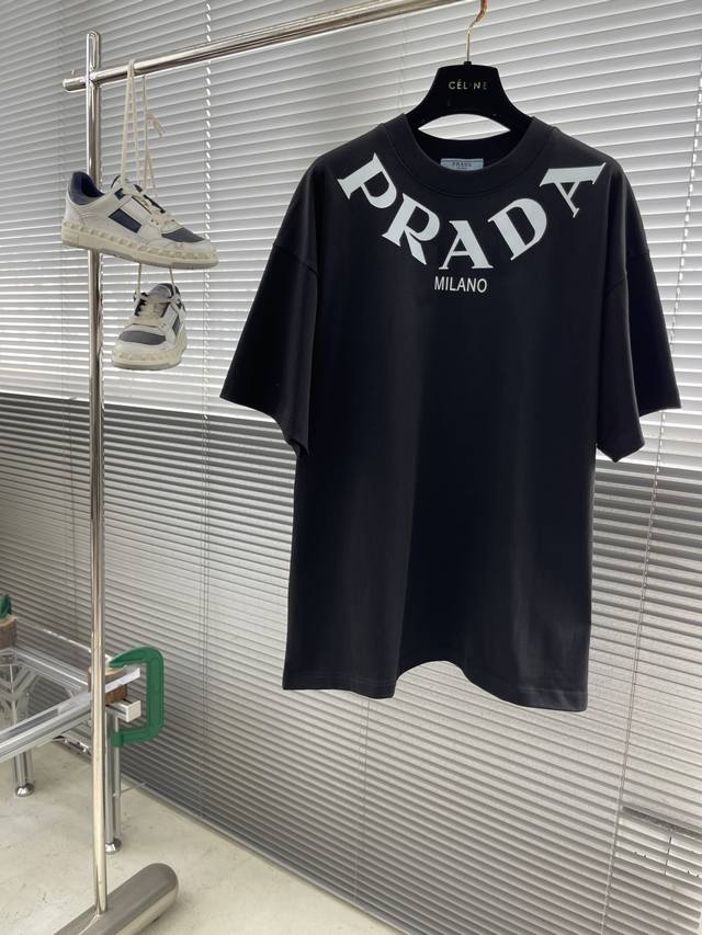 Prad graffiti letter logo print short sleeve T-shirt 280g custom double yarn pur