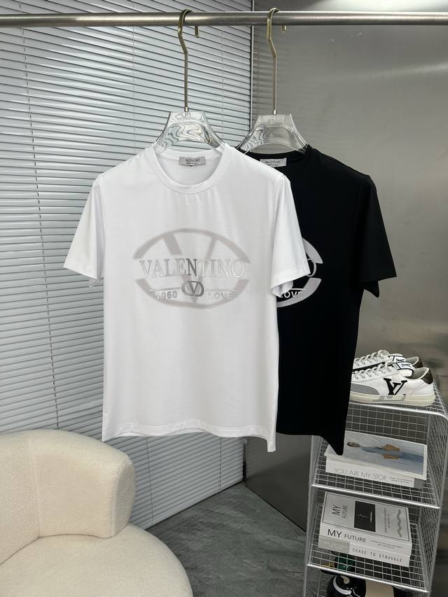Valentino 2025Ss Spring and Summer High Quality Mercerized Cotton Short Sleeve T