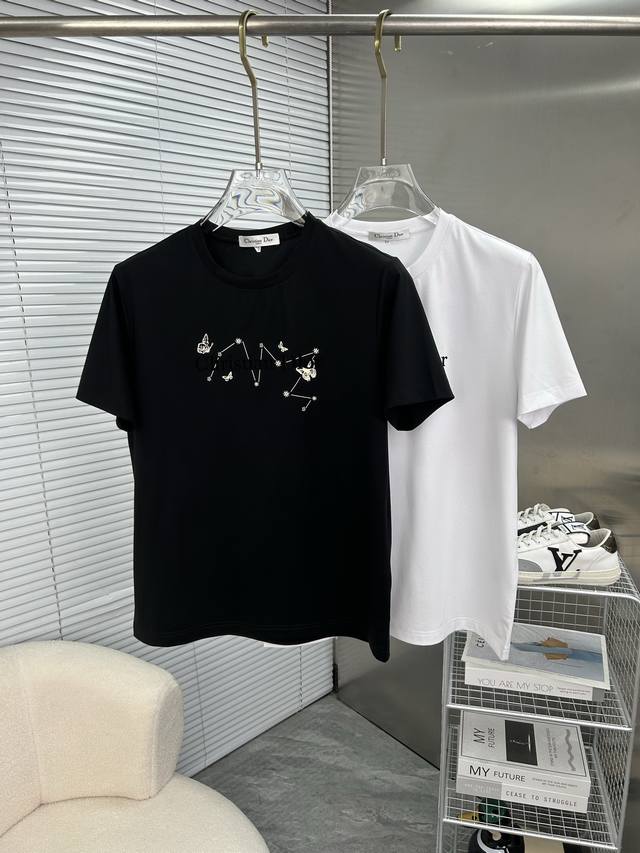 Dior 2025Ss Spring and Summer High Quality Mercerized Cotton Short Sleeve T-shir