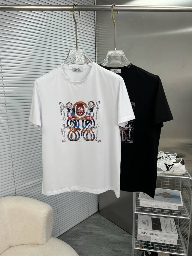 Hermes 2025Ss Spring and Summer High Quality Mercerized Cotton Short Sleeve T-sh
