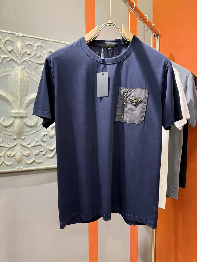 Prada Prada top quality 2025 new short sleeves! Selected top mercerized cotton f
