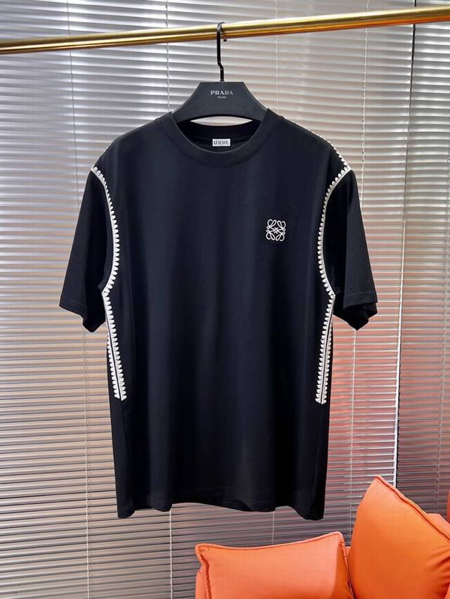 Loewe 2025 spring and summer new embroidered logo short-sleeved round neck T-shi