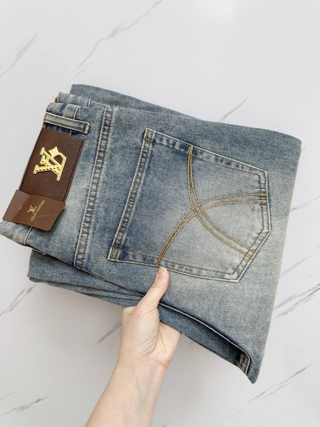 Lv 25Ss autumn and winter heavy washed casual jeans, imported original washed st