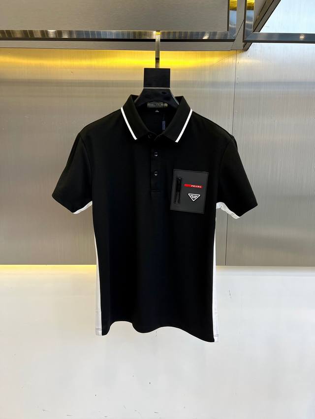 Prada, 2025 spring and summer new men's lapel pullover short-sleeved sweater sli