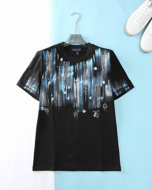 Lou V Road*Deng 25Ss new summer plain cotton round neck short Tee, men's and wom
