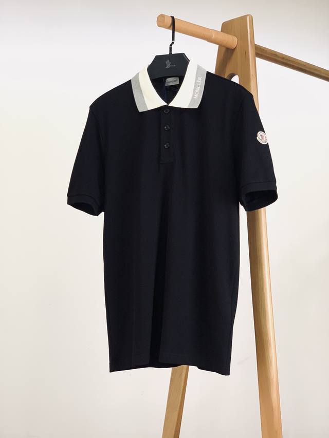 Moncler 2025Ss spring and summer new product letter contrast lapel T-shirt, made