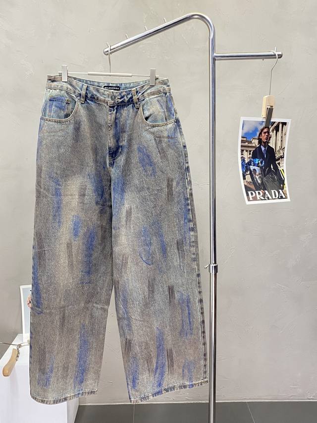 Balenciga exclusive new high-end version of wide-leg denim pants! Custom-made fa