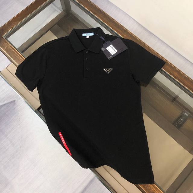 Pra*Da 2025 Spring/Summer latest men's short-sleeved lapel Polo shirt with trian