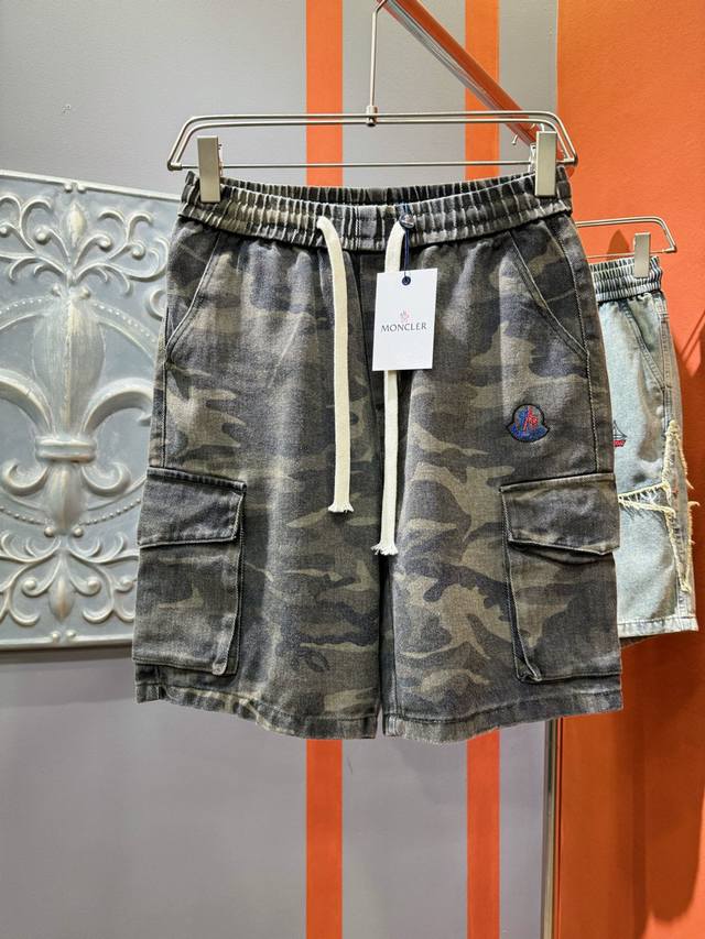 Moncler 2025 new product, original denim shorts, original heavy-duty, brand clas