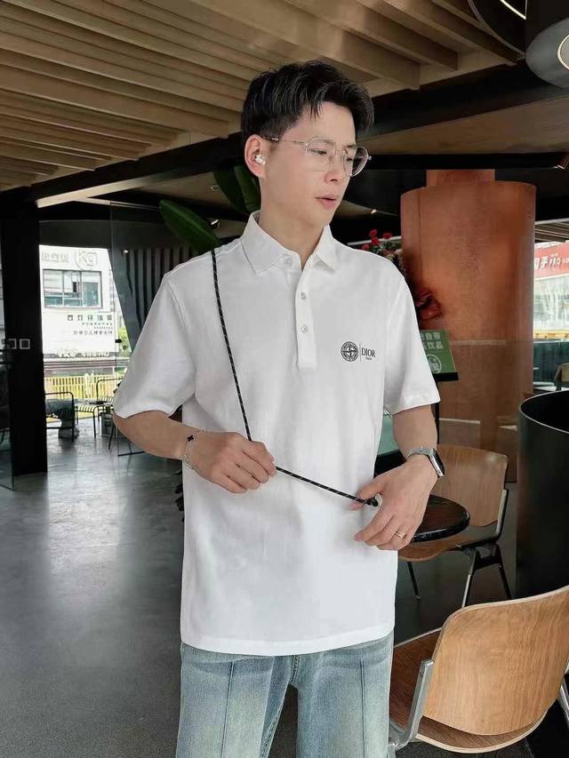 Dio*R Dior 25S new lapel Polo shirt This Polo shirt is made of mercerized pearl