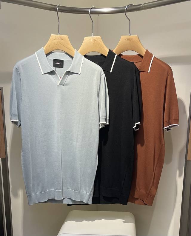Kiton*2025New New Lapel knitted short sleeves Style No. 66020 Color Gray Black B