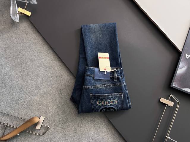 Gucc*, 25Ss autumn and winter heavy washed casual jeans, imported original washe