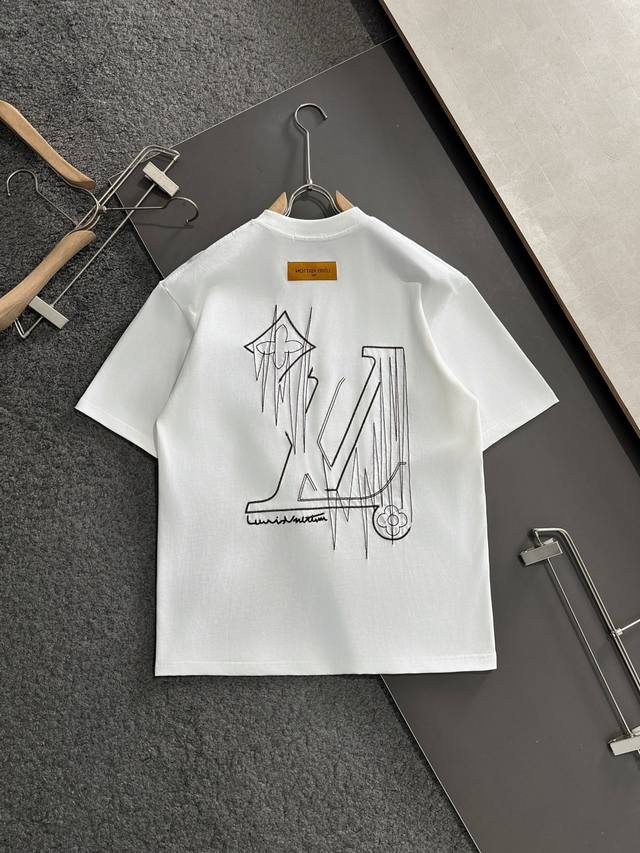 Lv 2025Ss Spring and Summer latest round neck fashion short-sleeved T-shirt, off