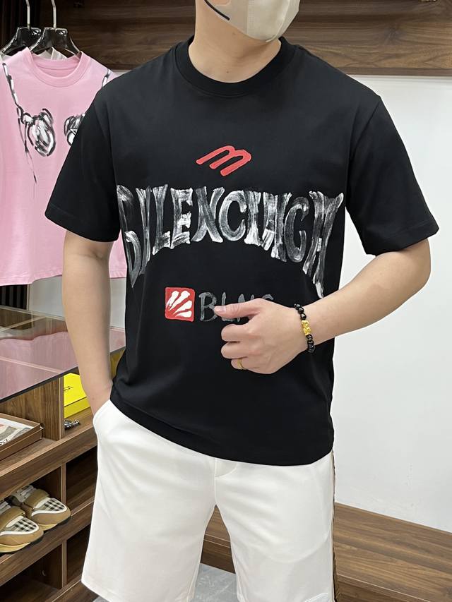 Balenciaga three-label complete 2025 summer new men's casual round neck T-shirt,