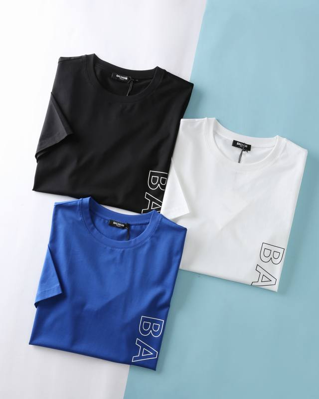 Bm *Man 25Ss Spring and Summer New High-Count Double Mercerized Cotton Round Nec