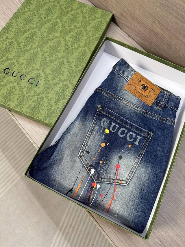 Gu Gujia 25Ss new spring and summer jeans with white patchwork and hole craftsma