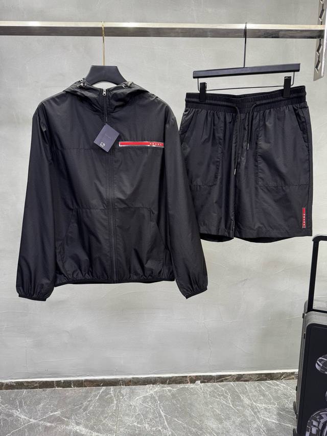 New summer Prada thin classic casual men's hooded quick-drying jacket, single-la