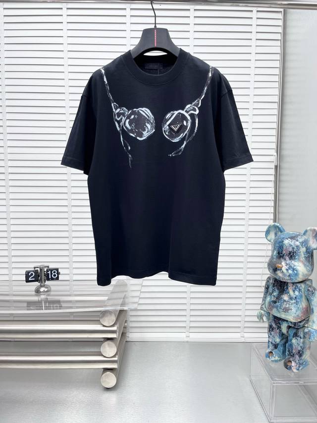 Prad*25Ss new short sleeve, customized 280g cotton fabric, printed logo on the f