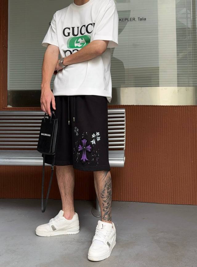 25 Summer Heavy Chrome Hearts Hand-painted Applique Embroidery New Shorts New Co