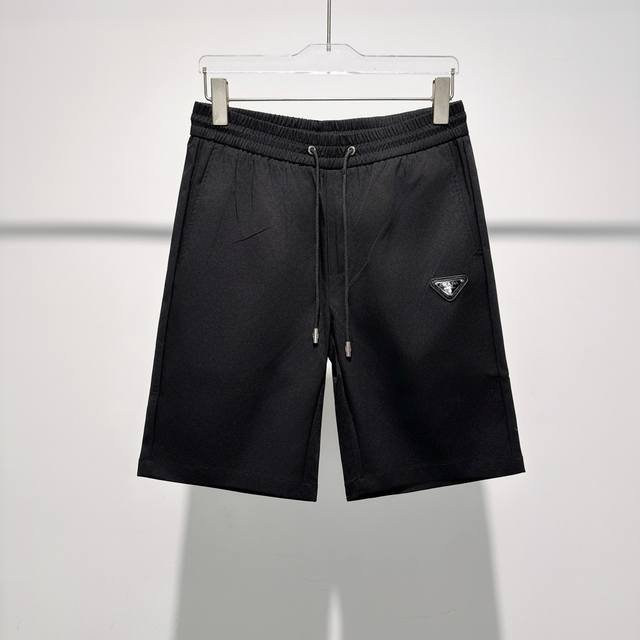 Pra25Ss new spring and summer black twill cotton drawstring shorts, men's reflec