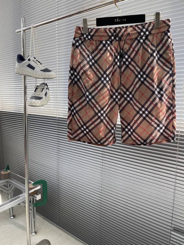 Bbr Check Beach Shorts Cut in a diagonal pattern with a drawstring for a relaxed