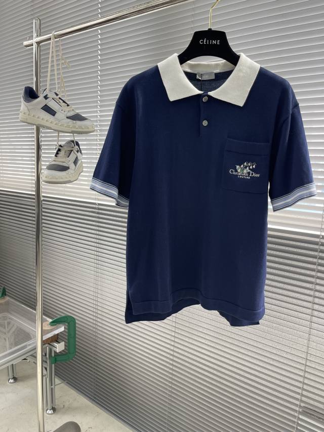 Dio 25Ss New Christian Dio Couture Lily of the Valley Embroidered Polo Shirt is
