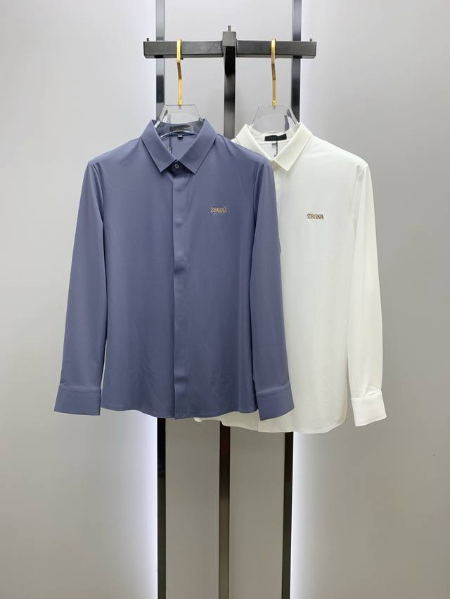 Zegna 2025Ss new long-sleeved shirt, exquisite embroidered logo, high-end versio