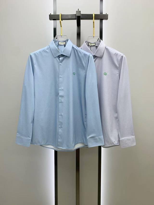 Gucci 2025Ss new long-sleeved shirt, exquisite embroidered logo, high-end versio