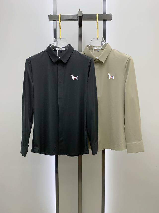 Tb Thom Browne 2025Ss new long-sleeved shirt, exquisite embroidered logo, high-e