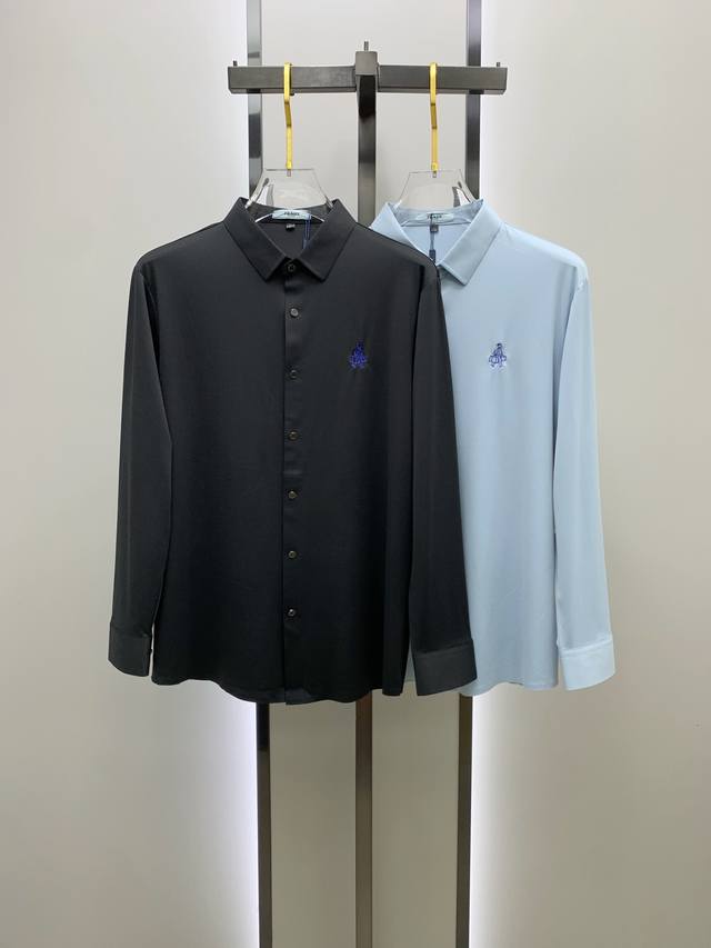 Prada 2025Ss new long-sleeved shirt, exquisite embroidered logo, high-end versio